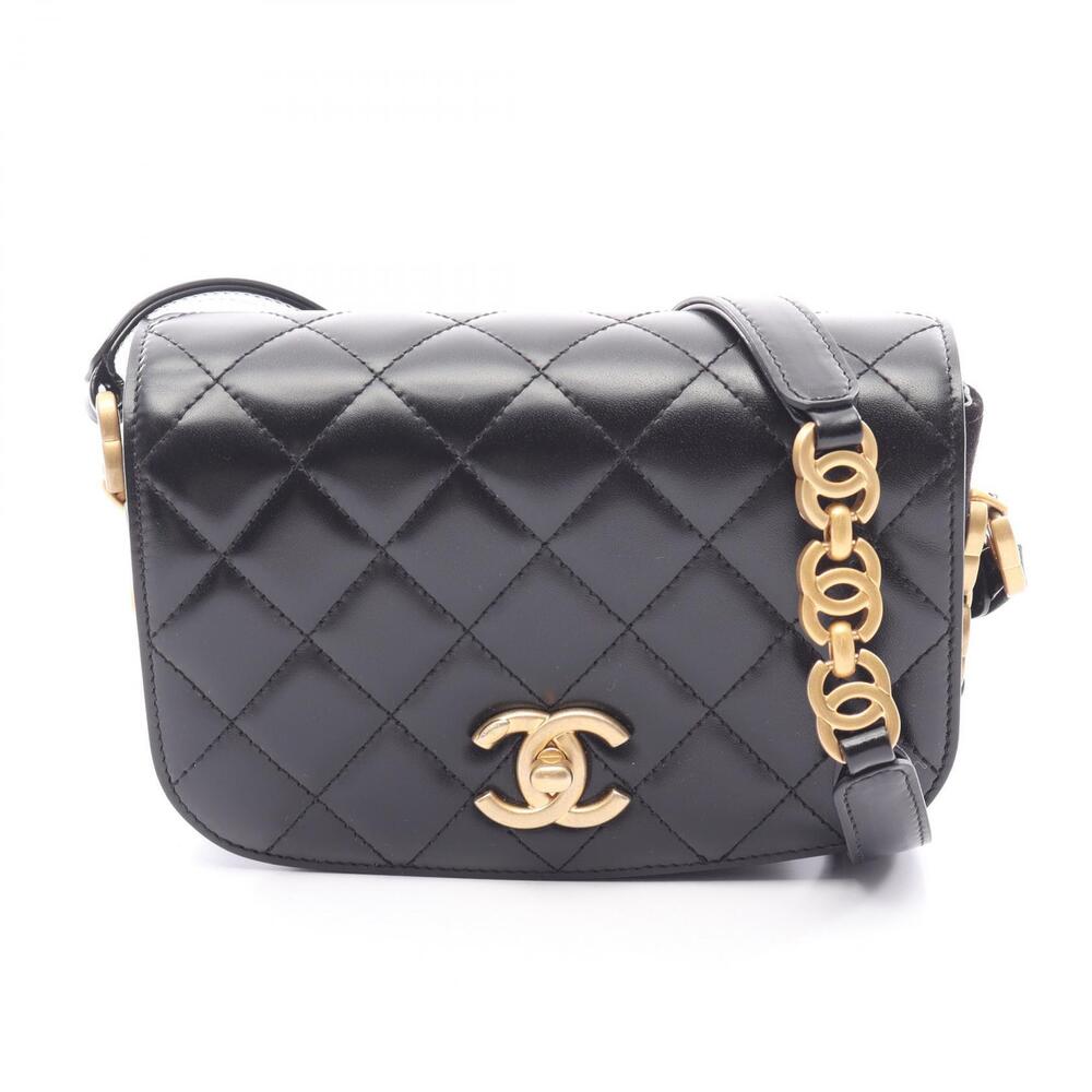 Chanel Matelasse Shoulder Bag Leather Suede Black